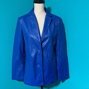 NWT Wet Seal S Solid Blue Faux Leather Long Sleeve Jacket